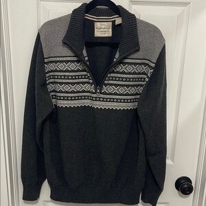 Weatherproof Gray Zip Up Sweater with Fair Isle Pattern